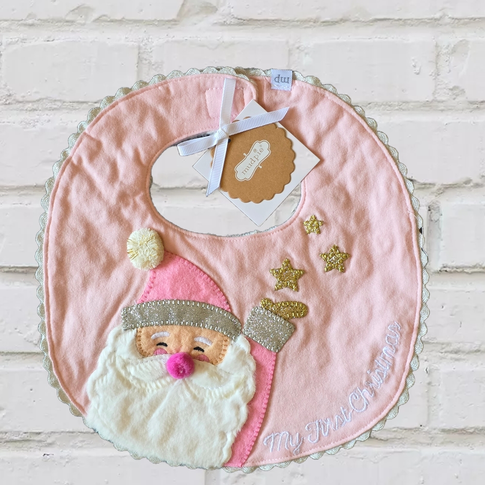 Mud Pie Baby's First Christmas Bib • Pink Santa • Nordstrom